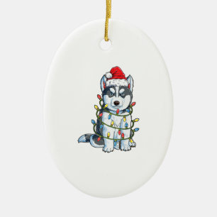 Siberian Husky Santa Kerstbomen Keramisch Ornament