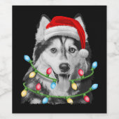 Siberian Husky Santa Kerstbomen Wijn Etiket (Enkel label)