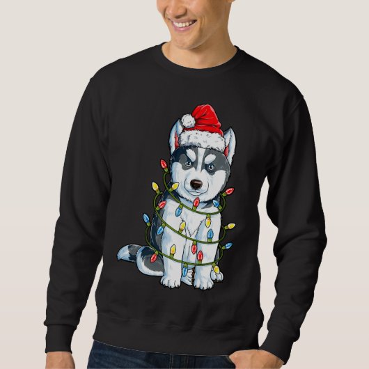 Siberian Husky Santa Kerstboom Licht Xmas B Trui (Voorkant)