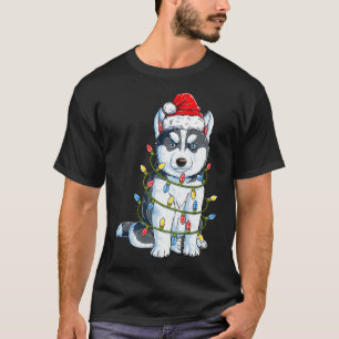 Siberian Husky Santa Kerstboom Lights Xmas Bo T-shirt