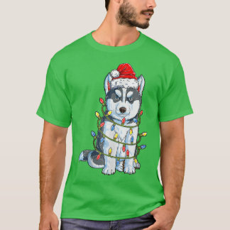 Siberian Husky Santa Kerstboom Lights Xmas Bo T-shirt
