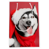 Siberian Husky Santa Medium Gift Bag Cadeauzakje (Voorkant)