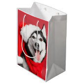 Siberian Husky Santa Medium Gift Bag Medium Cadeauzakje (Voorkant Gekanteld)