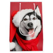Siberian Husky Santa Medium Gift Bag Medium Cadeauzakje (Achterkant)