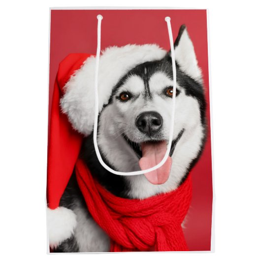 Siberian Husky Santa Medium Gift Bag Medium Cadeauzakje (Achterkant)