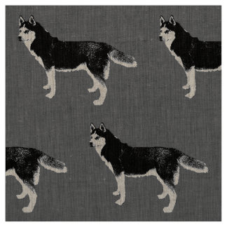Siberian Husky schwarz weiß stehend Muster Stof