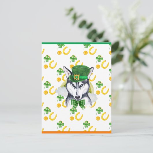 Siberian Husky Shamrock St. Patricks Day Feestdagenkaart (Staand voorkant)
