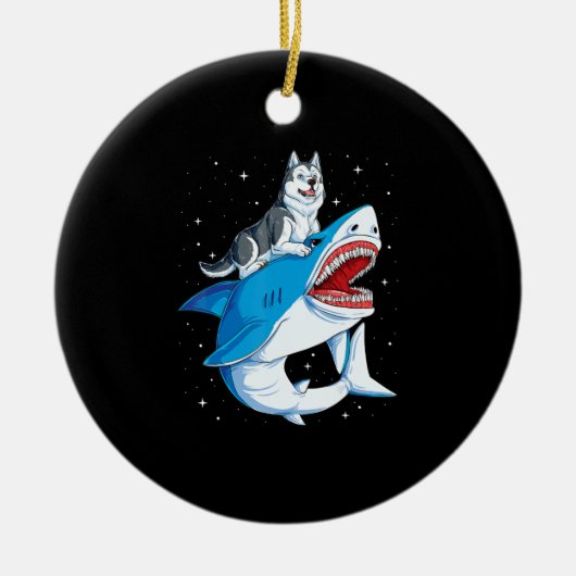Siberian Husky Shark Jawsome Hondenliefhebber Gift Keramisch Ornament (Voorkant)