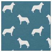 Siberian Husky Silhouettes Blue en White Pattern Stof (Close Up)