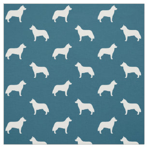 Siberian Husky Silhouettes Blue en White Pattern Stof