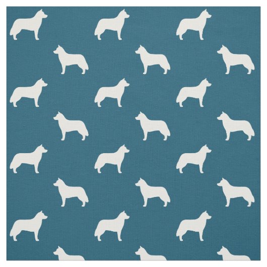 Siberian Husky Silhouettes Blue en White Pattern Stof (Swatch)