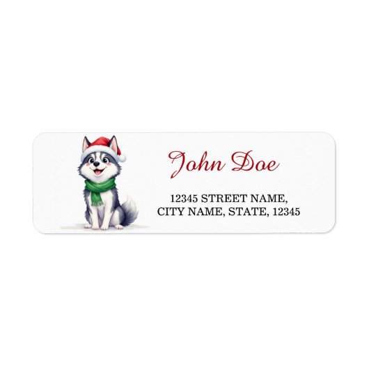 Siberian Husky Sinterklaas Hoed Kerst Retouradres Etiket (Voorkant)