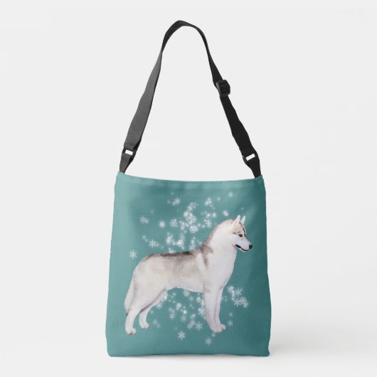 Siberian Husky Snow Flurry Crossover Bag Blauwgroe Crossbody Tas (Achterkant)