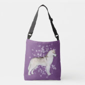 Siberian Husky Snow Flurry Crossover Bag Paars Crossbody Tas (Voorkant)