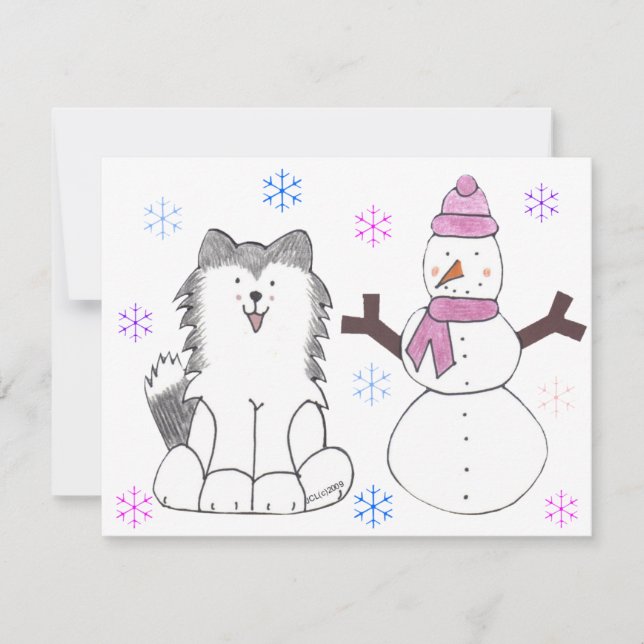 Siberian Husky & Snowman (Voorkant)