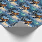 Siberian Husky Snowy Cabin Christmas Painting Cadeaupapier (Hoek)