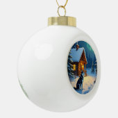 Siberian Husky Snowy Cabin Christmas Painting Keramische Bal Ornament (Links)