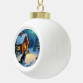 Siberian Husky Snowy Cabin Christmas Painting Keramische Bal Ornament (Rechts)