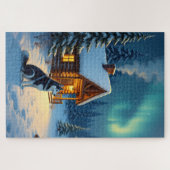 Siberian Husky Snowy Cabin Christmas Painting Legpuzzel (Horizontaal)