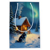 Siberian Husky Snowy Cabin Christmas Painting Medium Cadeauzakje (Voorkant)