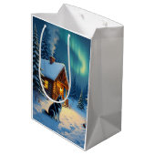 Siberian Husky Snowy Cabin Christmas Painting Medium Cadeauzakje (Achterkant Gekanteld)
