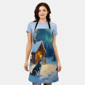 Siberian Husky Snowy Cabin Christmas Painting Schort (Gedragen)
