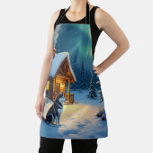 Siberian Husky Snowy Cabin Christmas Painting Schort (Insitu)