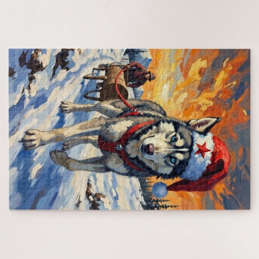 Siberian Husky Soviet Style Christmas Log Pull Hat Legpuzzel (Horizontaal)