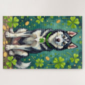 Siberian Husky St. Patrick's Day GeluksHond Legpuzzel (Horizontaal)