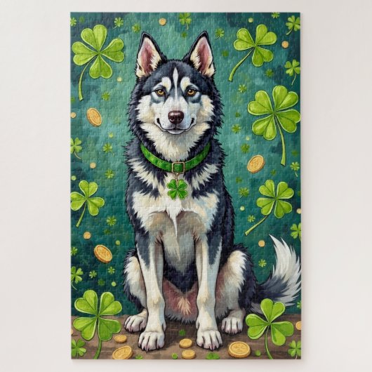 Siberian Husky St. Patrick's Day GeluksHond Legpuzzel (Verticaal)