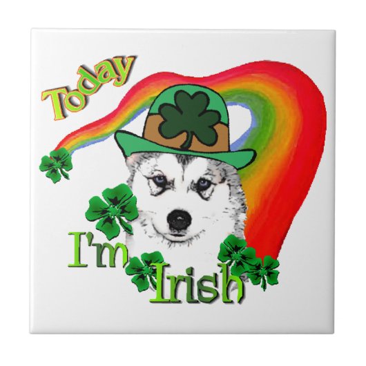 Siberian Husky St Patrick's Tegeltje (Voorkant)