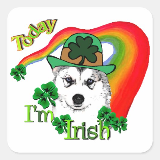 Siberian Husky St Patrick's Vierkante Sticker (Voorkant)