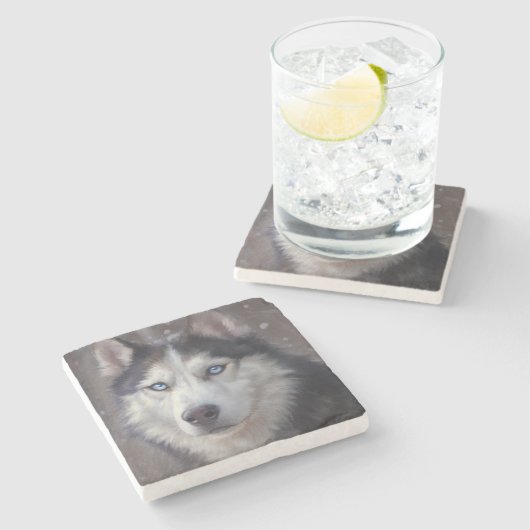 Siberian Husky Stenen Onderzetter (Zijkant)