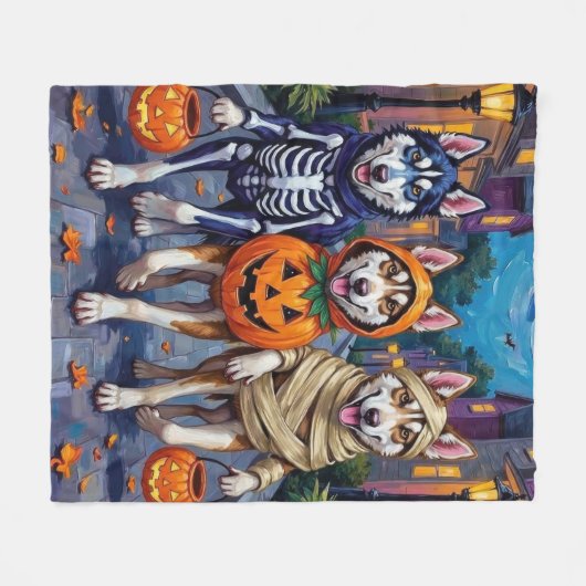 Siberian Husky Trick-or-Treating Halloween Costume Fleece Deken (Voorkant (Horizontaal))