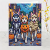 Siberian Husky Trick-or-Treating Halloween Costume Kaart (Gele Bloem)