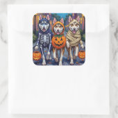 Siberian Husky Trick-or-Treating Halloween Costume Vierkante Sticker (Tas)