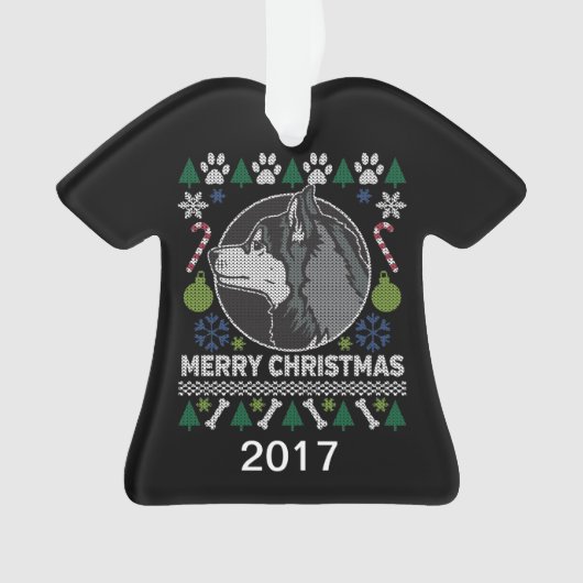 Siberian Husky Ugly KerstSweater Ornament (voorkant)