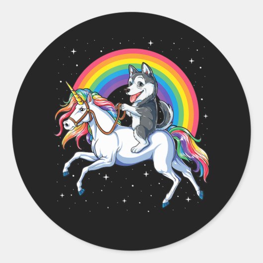 Siberian Husky Unicorn Girls Space Galaxy Ronde Sticker (Voorkant)