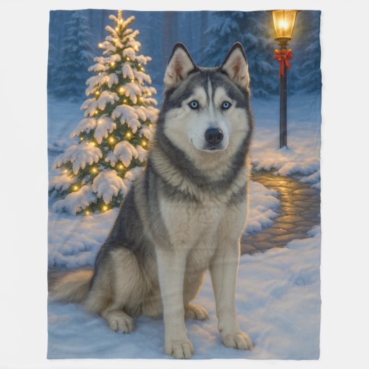 Siberian Husky Vakantie Fleece Deken (Voorkant)