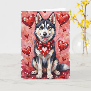 Siberian Husky Valentijnsdag Hond Zittend met Hart Kaart