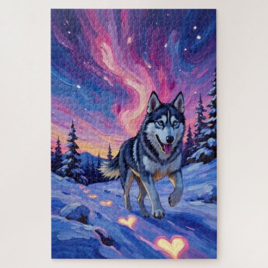 Siberian Husky Valentine's Day Heart Aurora Legpuzzel (Verticaal)