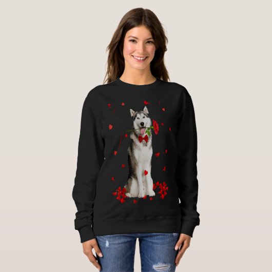 Siberian Husky Valentines Day Outfit Dog Valentine Trui (Voorkant volledig)