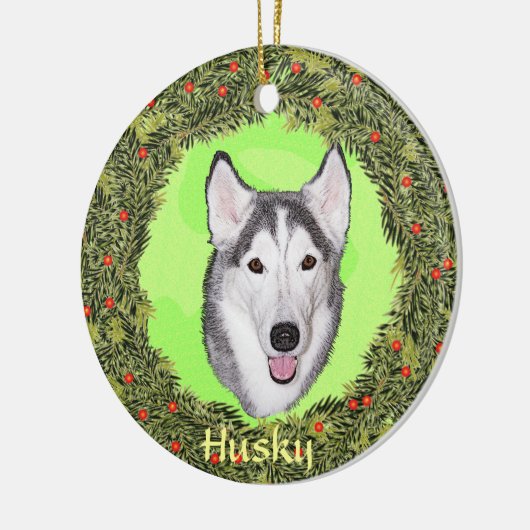 Siberian Husky voor Kerstmis Keramisch Ornament (Links)