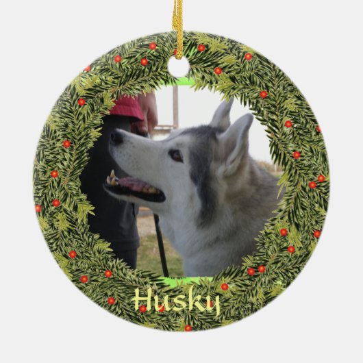 Siberian Husky voor Kerstmis Keramisch Ornament (Achterkant)