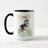 Siberian Husky Watercolor Personalized Dog Mok (Links)