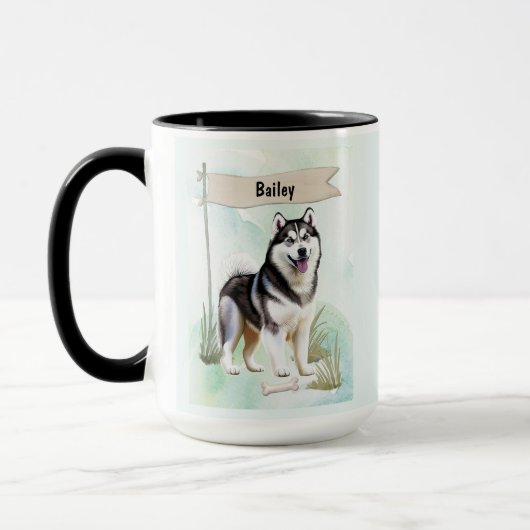 Siberian Husky Watercolor Personalized Dog Mok (Links)