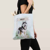 Siberian Husky Watercolor Personalized Dog Tote Bag (Dichtbij)