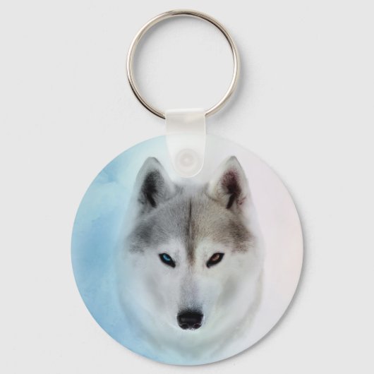 Siberian Husky Waterverf stijl Sleutelhanger (Voorkant)