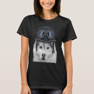 Siberian Husky Wearing Motorcycle Helmet T-shirt
