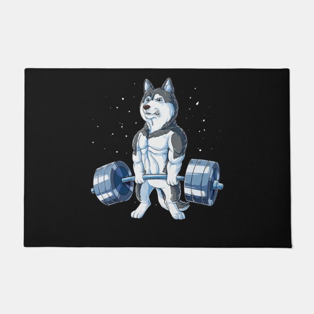 Siberian Husky Weightlift Funny Deadlift Mannen Deurmat (Voorkant)